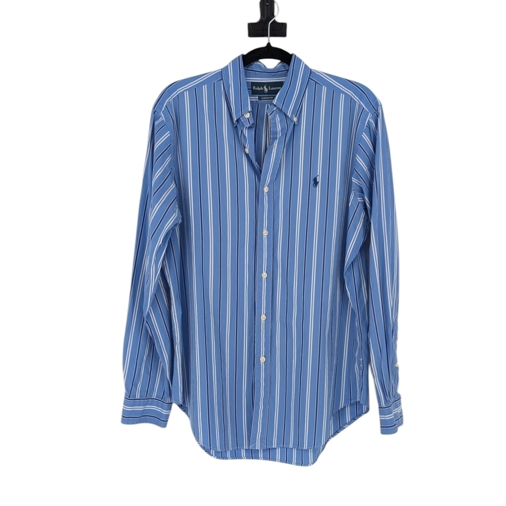 Men's Ralph Lauren Striped Button Down Shirt Blue White M classic fit preppy